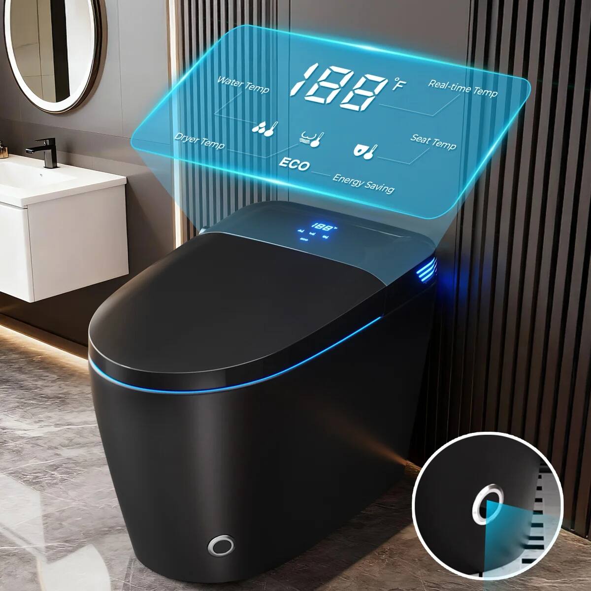 Water Temp 188°F  
Real-time Temp  
Dryer Temp  
Seat Temp  
ECO  
Energy Saving
