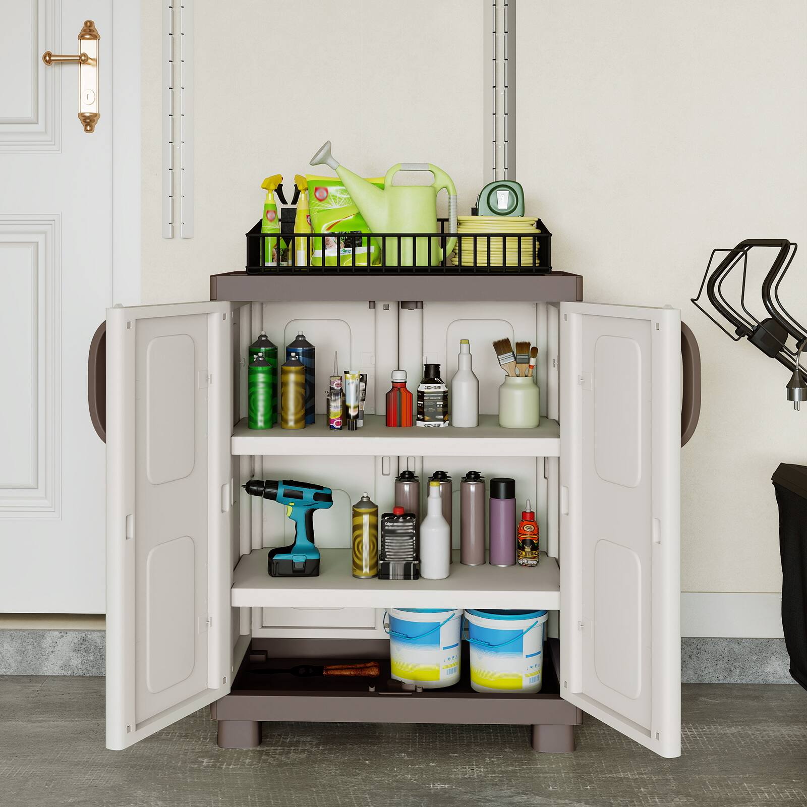 Alt View 1. Costway - Costway Storage Cabinet, Freestanding Buffet Cabinet Sideboard with 2 Doors and Shelves - Brown and White.