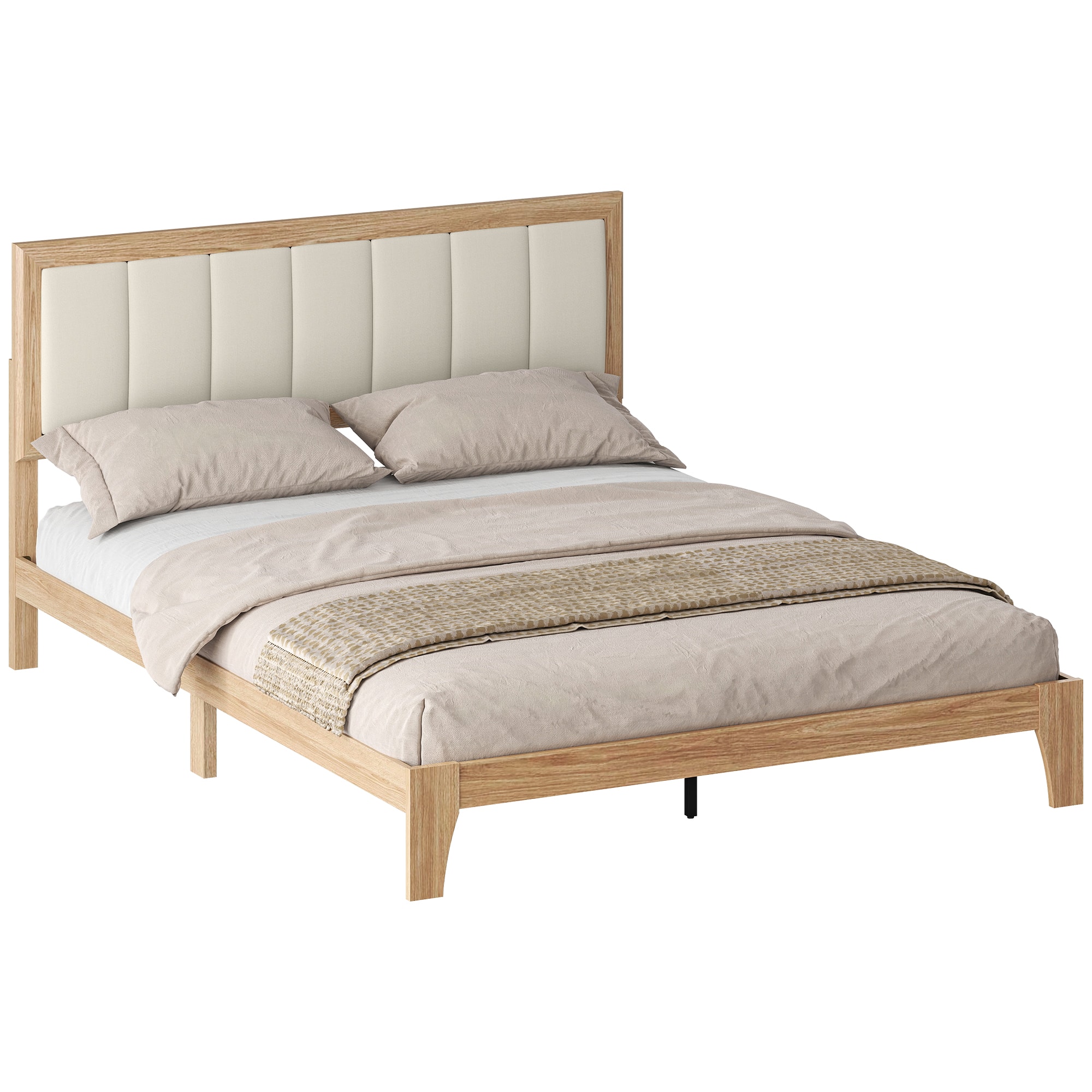 Homcom - Bed Frame with Headboard Queen Platform Bed Frame with Wooden Slats No Box Spring Needed Easy Assembly - Natural