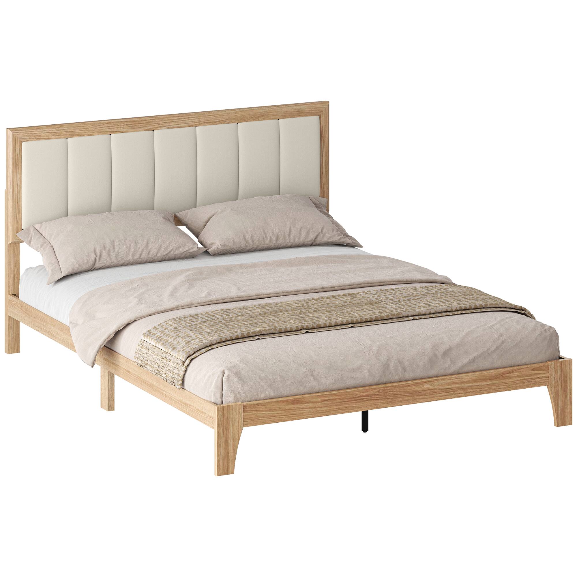 Homcom - Bed Frame with Headboard Queen Platform Bed Frame with Wooden Slats No Box Spring Needed Easy Assembly - Natural