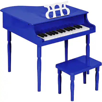 Front. Best Choice Products - Best Choice Products Kids Classic 30-Key Mini Piano w/ Lid, Bench, Folding Music Rack, Song Book, Stickers - Dark Blue - Dark Blue.