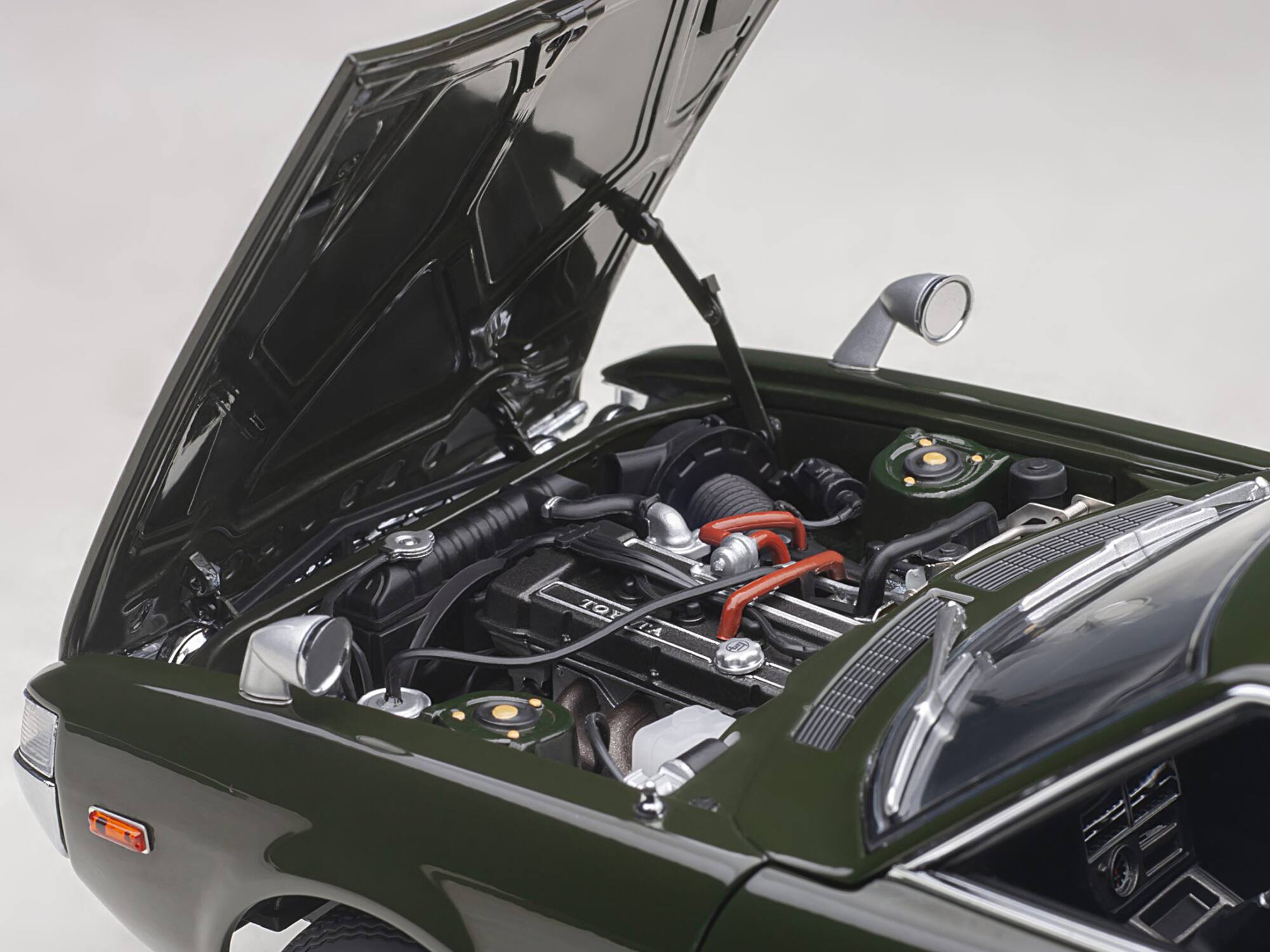 Alt View 2. Autoart - 1973 Toyota Celica Liftback 2000GT (RA25) RHD (Right Hand Drive) Moss Green 1/18 Model Car by Autoart.