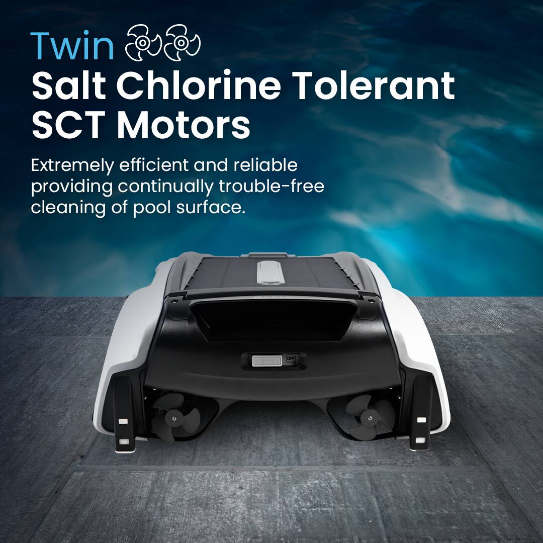 Twin Salt Chlorine Tolerant SCT Motors
Extremely efficient and reliable providing continually trouble-free cleaning of pool surface.