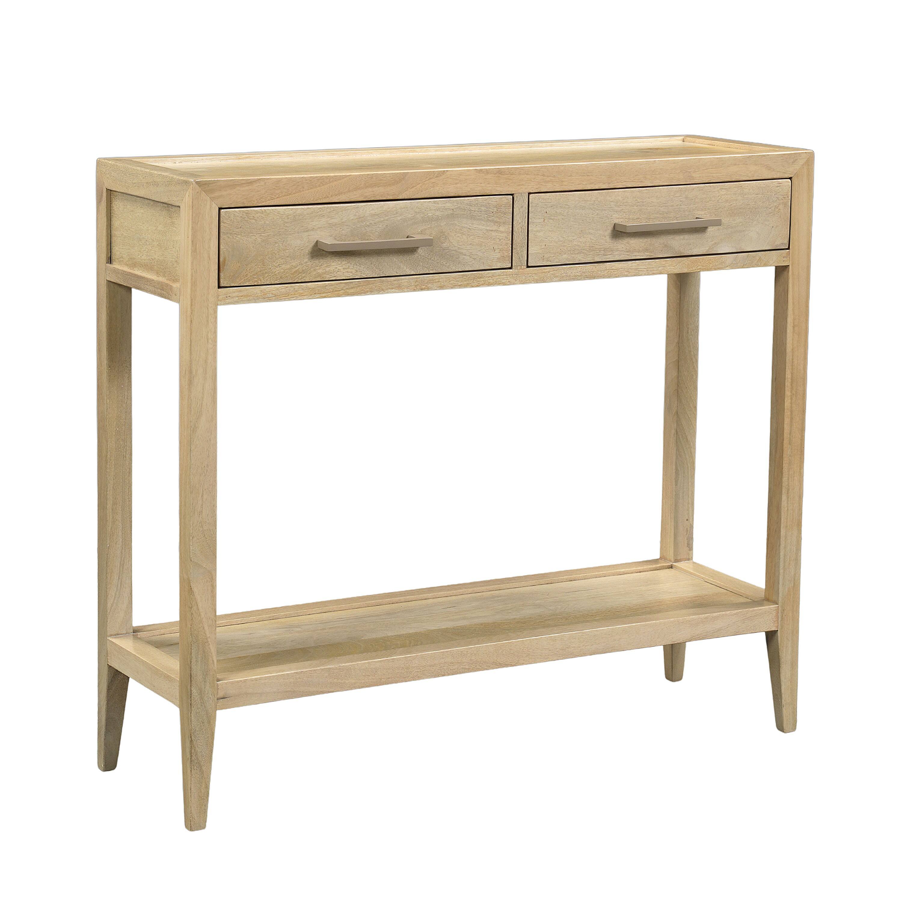 Angle. Manhattan Lane - Unya 36 Inch Sofa Console Table with Shelf, 2 Drawers, Natural Brown Mango Wood, Organic Decor - Natural Brown, Beige.