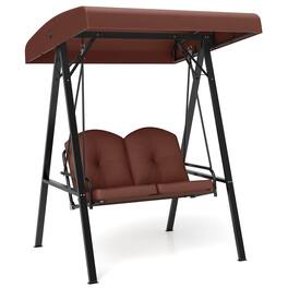 Costway - 2-Person Outdoor Porch Swing Swing Loveseat with A-Shaped Metal Stand - Brown
