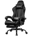 GTPlayer - Gaming Chair Faux Leather Height Adjustable Computer Chair with Footrest and Headrest - Black