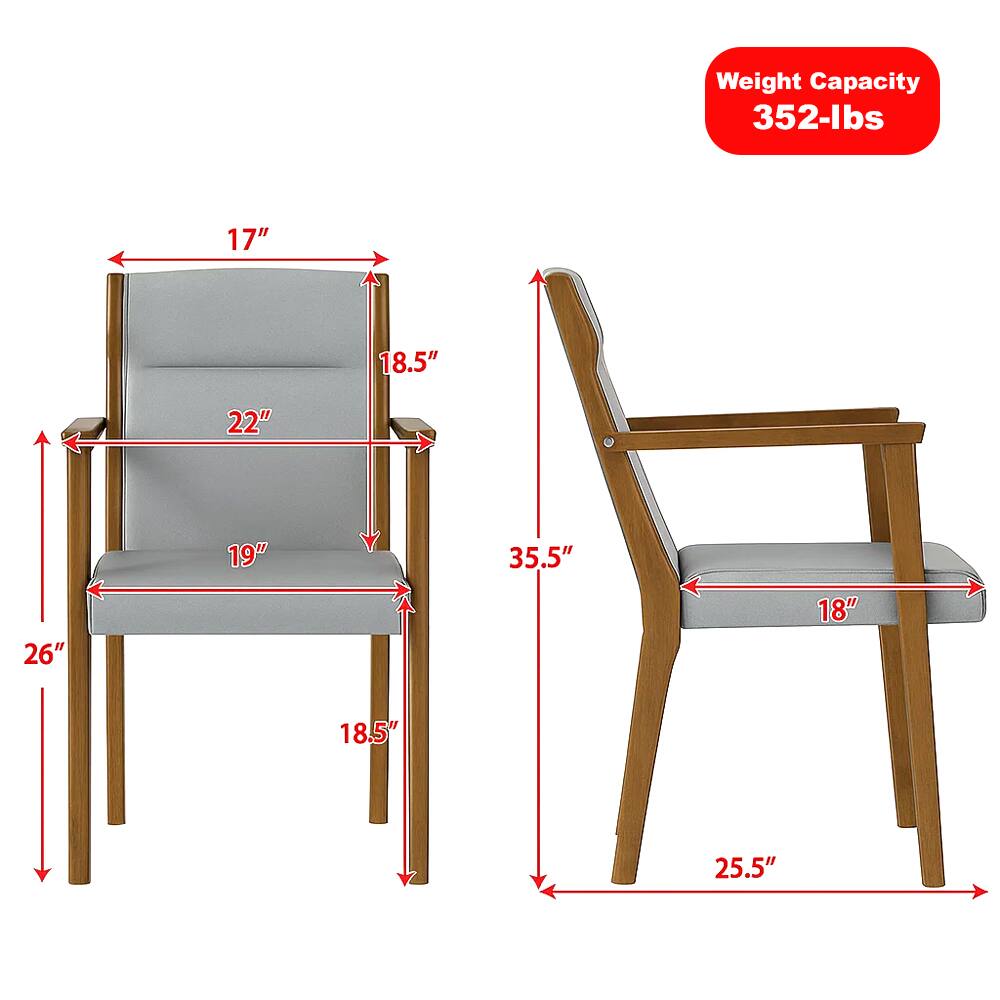 Weight Capacity: 352-lbs

Dimensions:
- Seat Width: 18"
- Seat Depth: 19"
- Seat Height: 18.5"
- Back Height: 35.5"
- Overall Height: 35.5"
- Overall Width: 25.5"
- Overall Depth: 26"
- Armrest Height: 17"
- Armrest Width: 18.5"
- Back Width: 22"