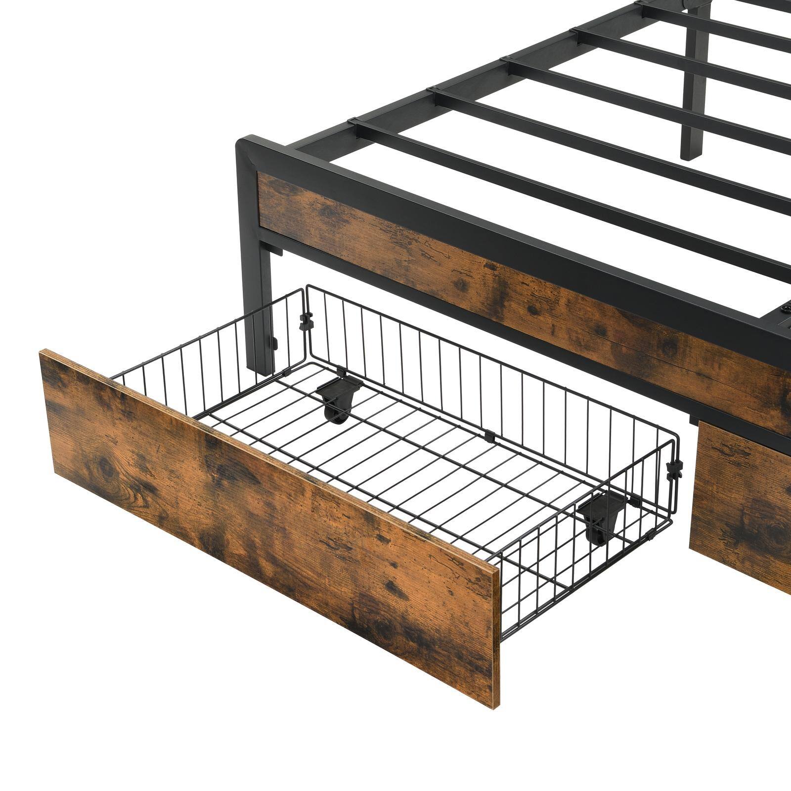 Alt View 6. Spaco - Spaco Full Bed Frame with Storage, Bed Frame with LED Lights,2 Drawers, Charging Station, No Box Spring Needed - Brown+Gray.