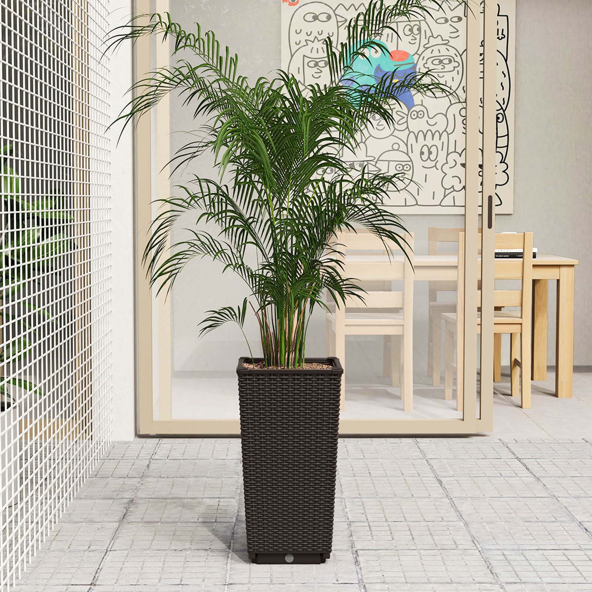 Alt View 5. Costway - 23" Tall Planters Set of 2 Rattan Wicker Plant Pot Self-watering Tree Pot - Brown.