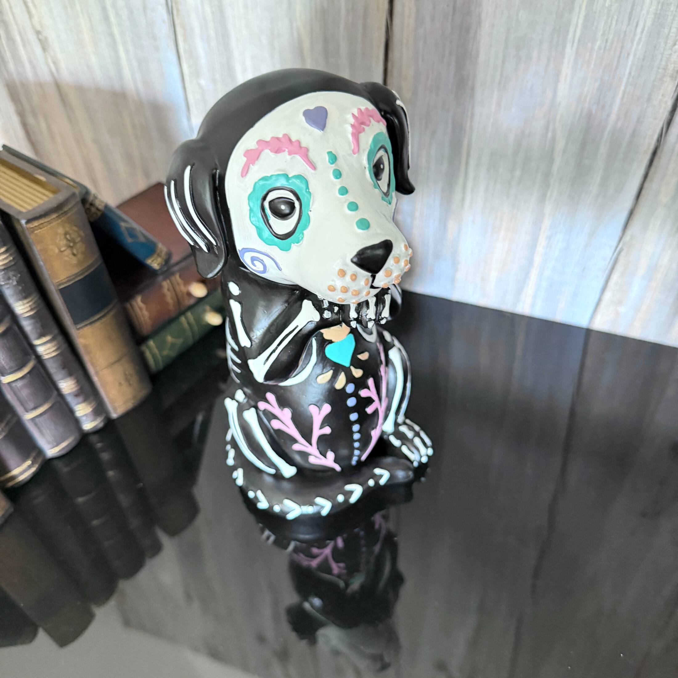 Alt View 7. Things2Die4 - Day of the Dead Skeleton Dog Figurine Glossy Resin 8.75 Inch Halloween Decor - Multicolor.