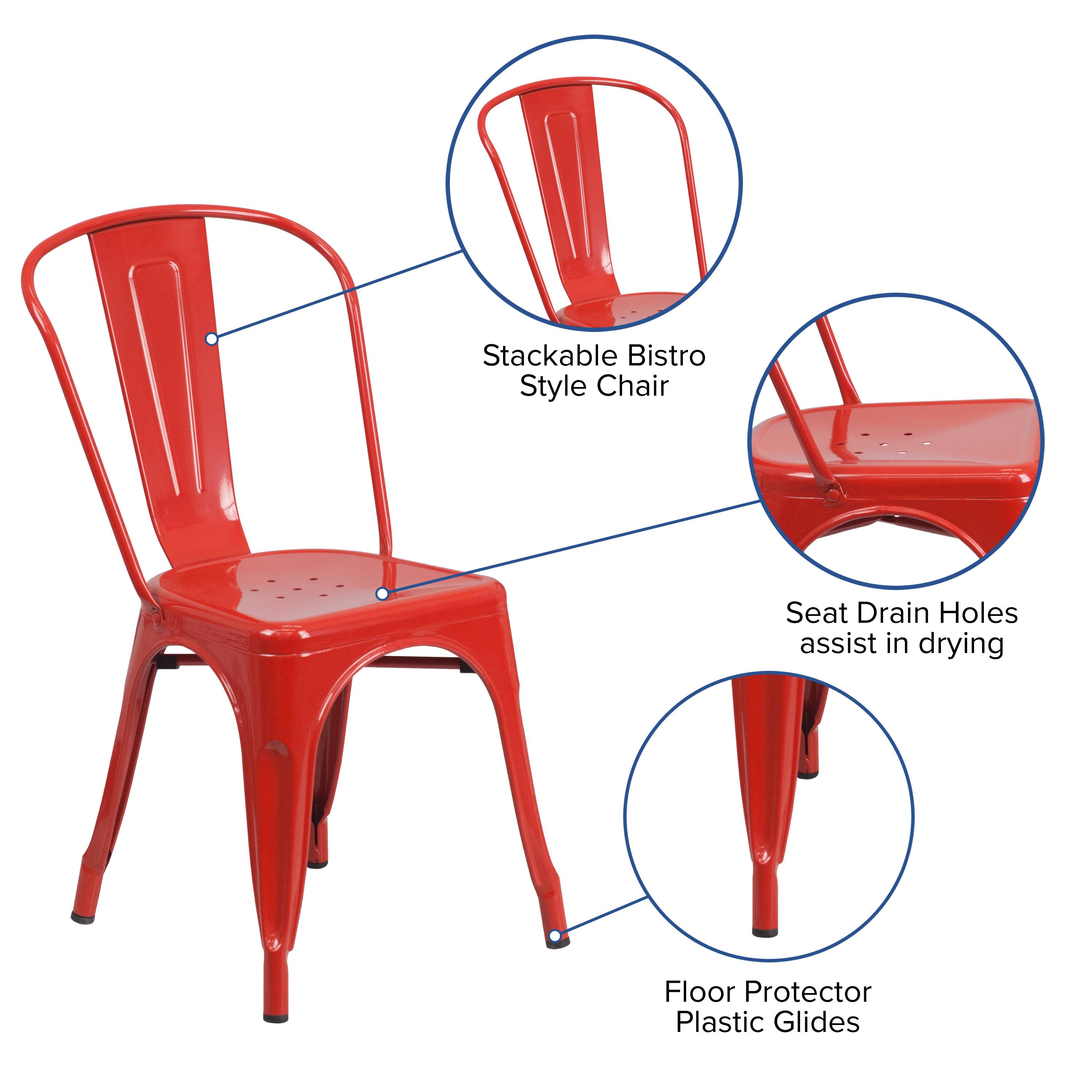 Stackable Bistro Style Chair Seat Drain Holes assist in drying Floor Protector Plastic Glides