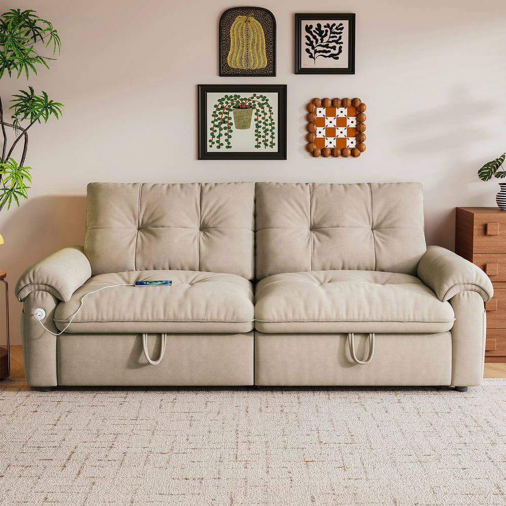 Alt View 2. Kadyn - 2-in-1 Convertible Sofa Bed, Velvet Loveseat Guest Bed with 600lb Capacity - Brown - Brown.