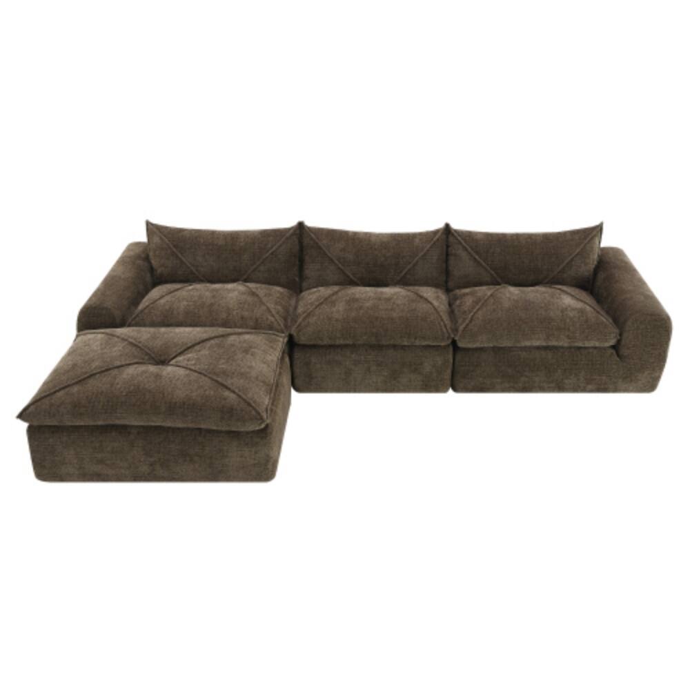 Alt View 5. LUCKY ONE - 116" Fully Compressed Legless Sofa No Assembly High Density Foam Free Combination - Brown.