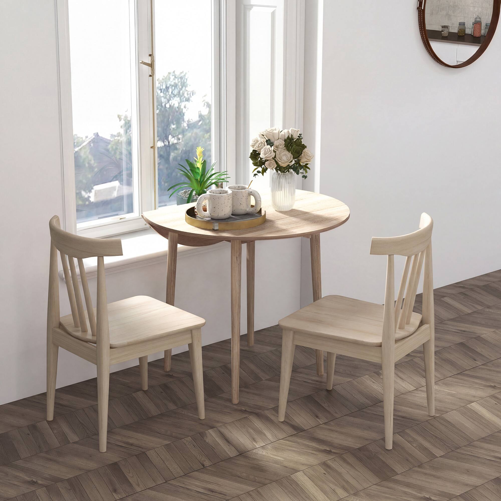 Alt View 1. Homcom - Dining Table, Round Drop Leaf Kitchen Table for Small Spaces with Wood Legs - Oak.