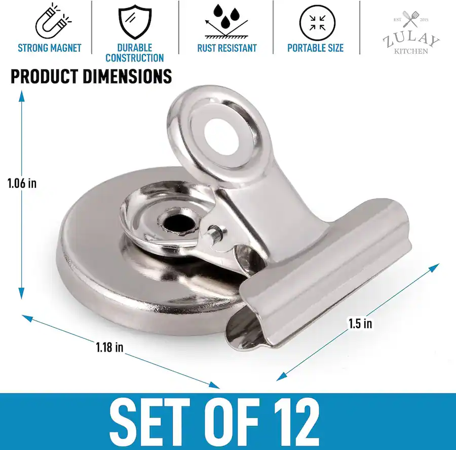 Magnetic Kitchen Clips Zulay Kitchen Set of 12 Magnets for Whiteboard & Refrigerator Strong ...