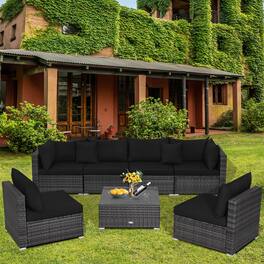Gymax - 7PCS Patio Rattan Sectional Sofa Set Outdoor Furniture Set w/ Cushions - Black