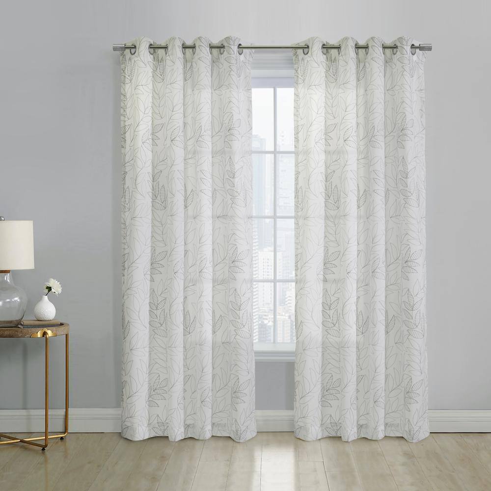 Angle. Commonwealth Home Fashions - Habitat Valentina Sheer Window Treatment Tone on Tone Motif Grommet Curtain Panel for Bedroom Livingroom 52" x 95" Grey - Grey.