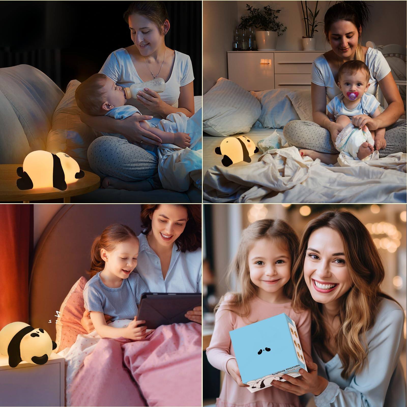 Alt View 3. MAGICAL RUBS - Rechargeable Cute Panda Night Light 3 Level Dimmable Nightlight With Timer Silicone Animal Lamp For Decor Squishy... - Cute Panda Lamp-TouTou[TAP CONTROL].