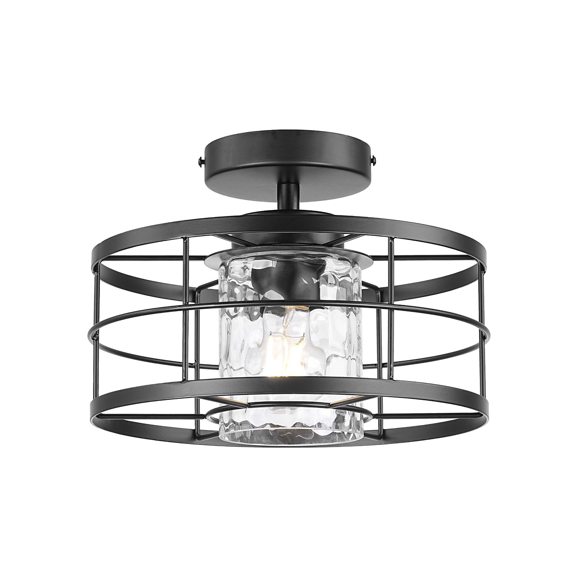 Alt View 4. Parrot Uncle - 11-Inch Modern Caged Glass 1-Light Semi-Flush Mount Ceiling Light - Black.