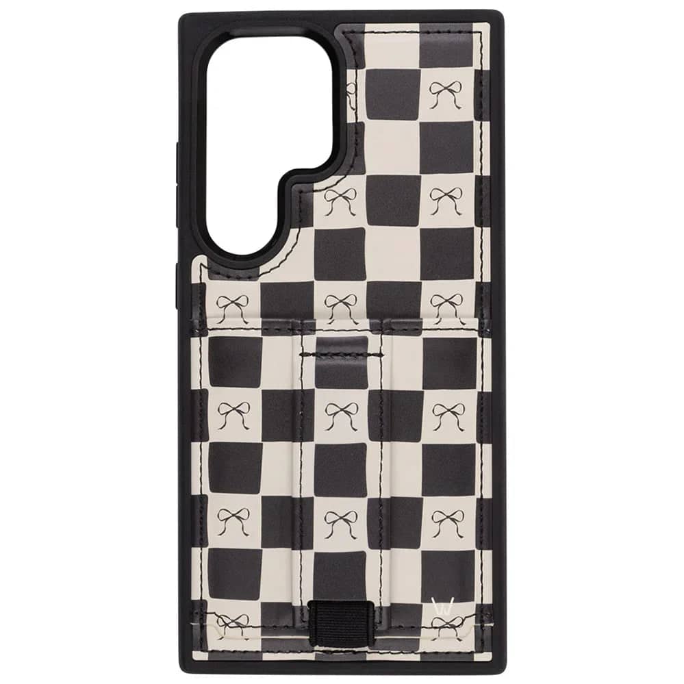 Walli Cases - Phone Case with Wallet and Finger Strap for Samsung S23 Ultra - Bow Noir