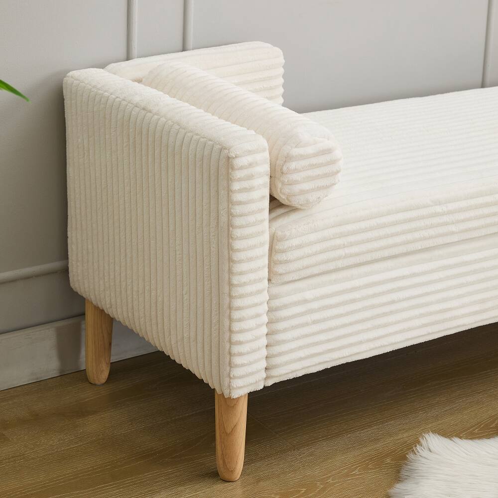 Alt View 6. Ropilly - Ropilly 64.7 Inch Ivory Corduroy Flip Top Storage Bench with Backrest and Armrests - Ivory.