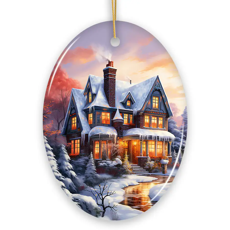 Front. OrnamentallyYou - Serene Snowy House Painting Christmas Ornament ...