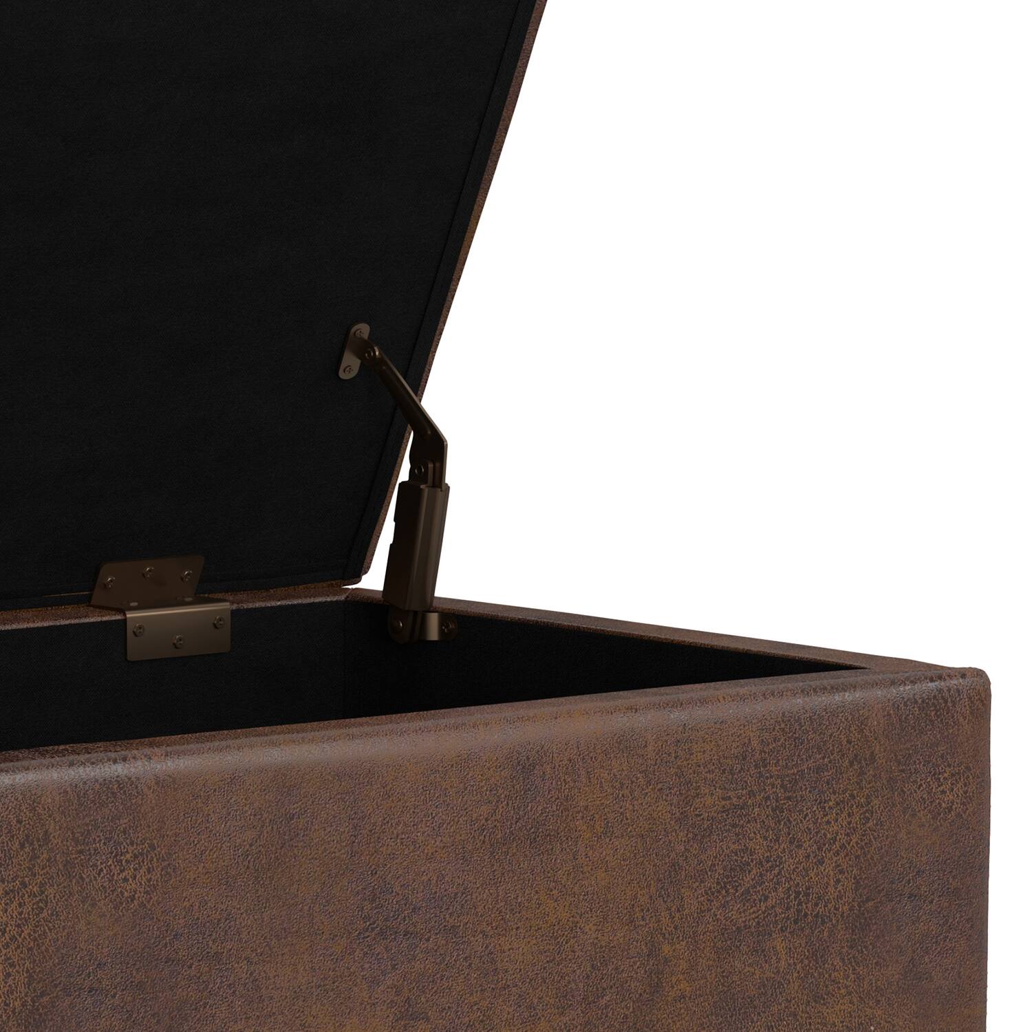 Alt View 6. Simpli Home - Shiloh 26 inch Wide Transitional Contemporary Storage Ottoman in Distressed Chestnut Brown Vegan Faux Leather, Assembled - Distressed Chestnut Brown.