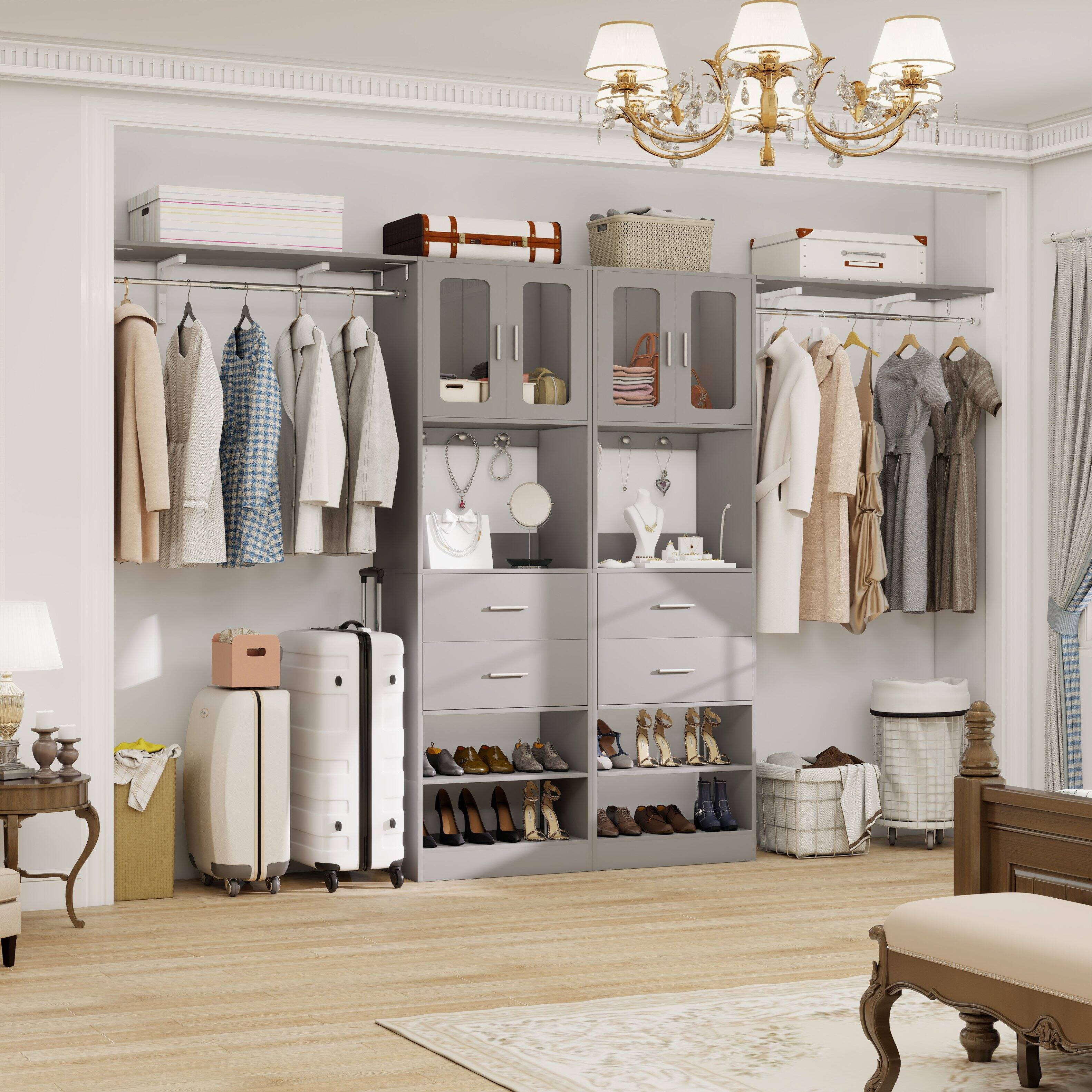 Alt View 4. Aheaplus - 41'' - 120'' Adjustable Wardrobe System with Drawers, Cabinets, and Hanging Rods, Large Closet System Sets - Gray.