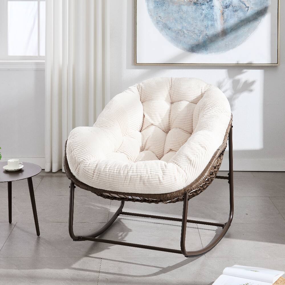 Front. Loheer - Loheer Outdoor Rattan Rocking Chair Padded Cushion Rocker Recliner Oversized Egg Chair for Patio Porch Living Room White - White.
