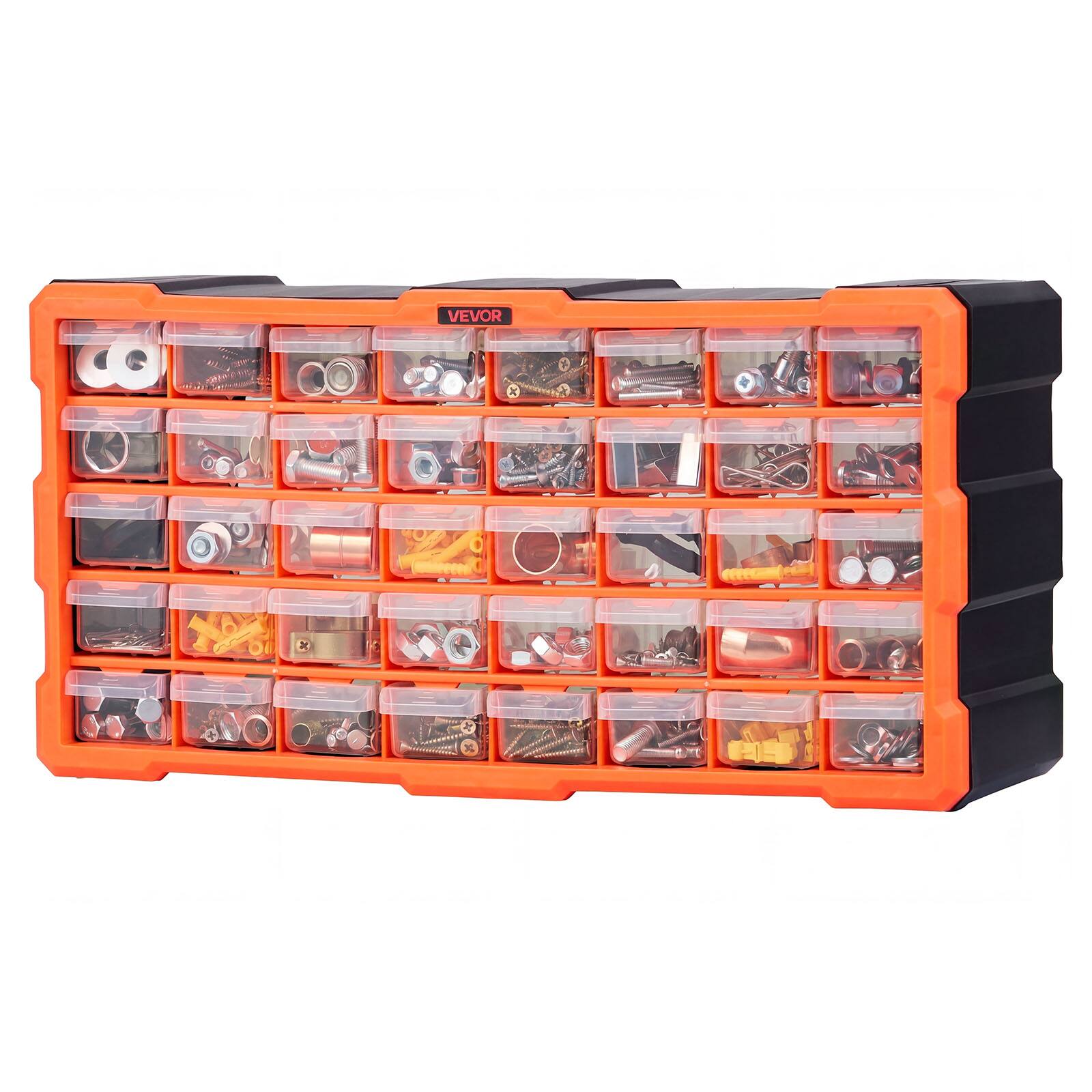 Alt View 5. VEVOR - 40-Drawer Storage Organizer, Plastic, Drawer Storage Cabinet for Garage Organization, Stackable Small Parts Organizer - Black + Orange.