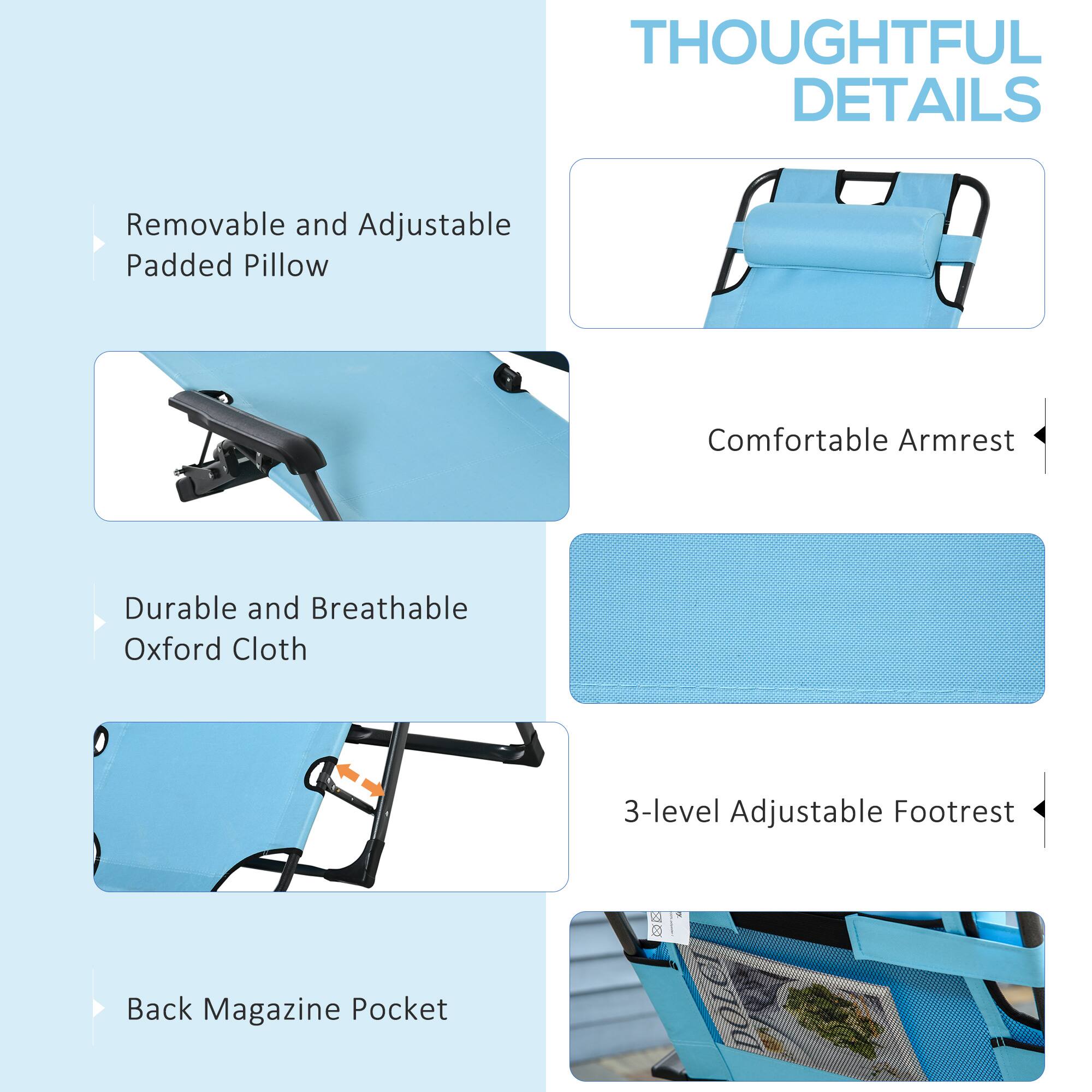 THOUGHTFUL DETAILS

Removable and Adjustable Padded Pillow
Comfortable Armrest
Durable and Breathable Oxford Cloth
3-level Adjustable Footrest
Back Magazine Pocket
