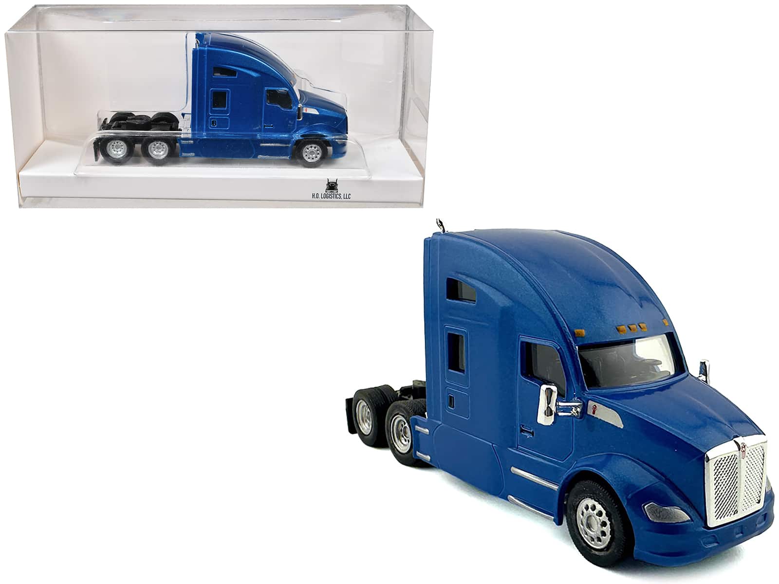 HO Logistics Replicas - Kenworth T680 Sleeper Cab 1/87 (HO) Plastic Model Car by HO Logistics - Blue Metallic