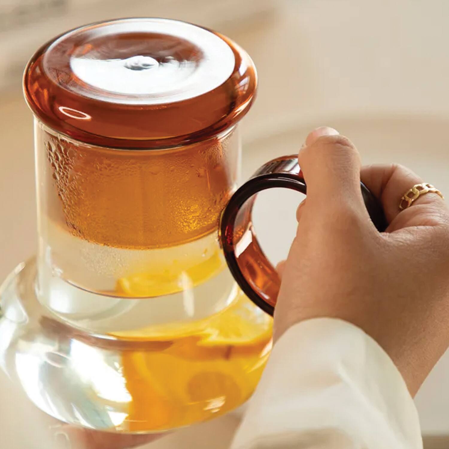 Back. Jay Import - Amber Borosilicate Ring Pitcher Drinking Set 23 OZ. - Amber.