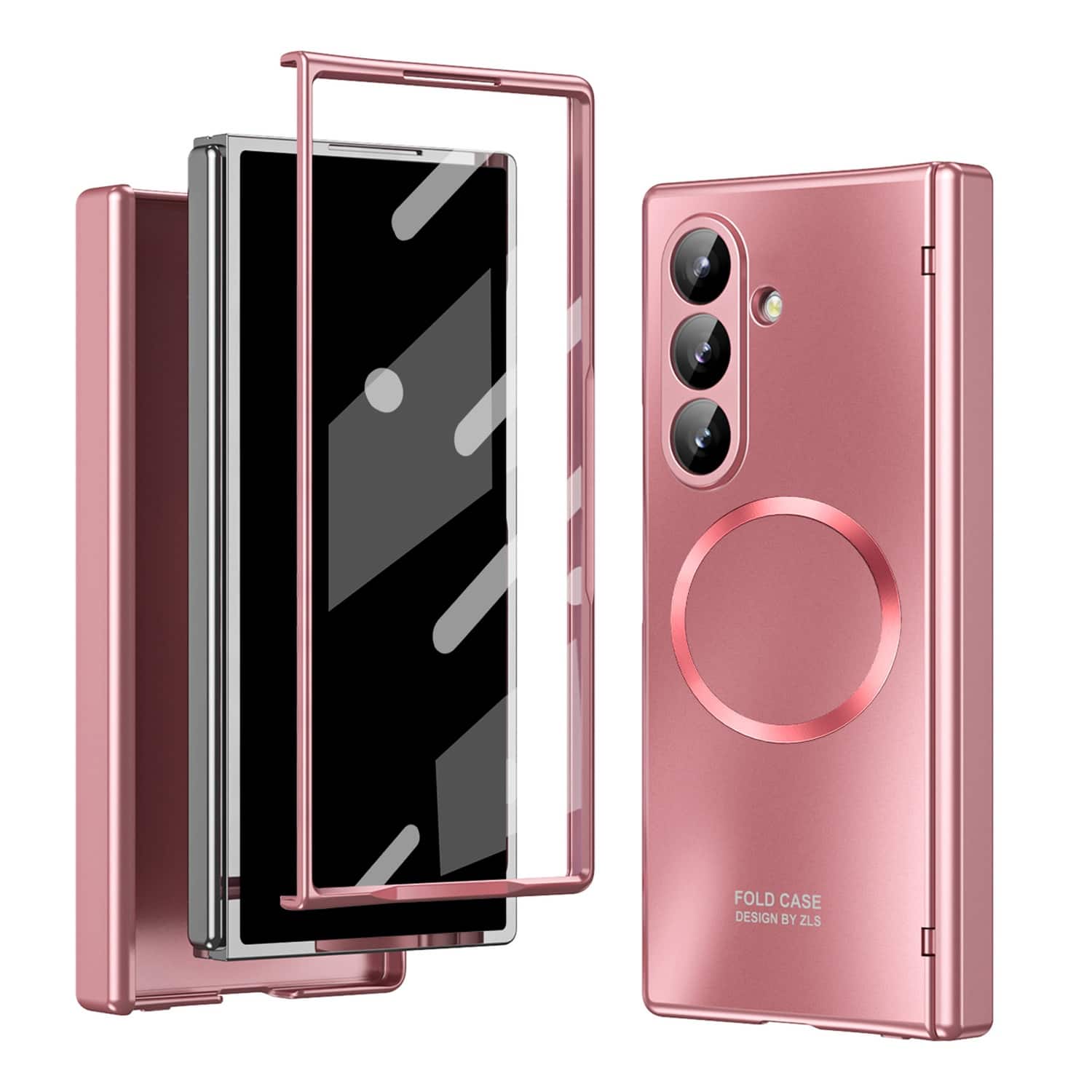 Dteck - Shockproof Electroplated Texture Case for Samsung Galaxy Z Fold7, Magnetic Hard PC Hinge Cover Built in Screen Protector - Rosegold price history on PriceWatchPro