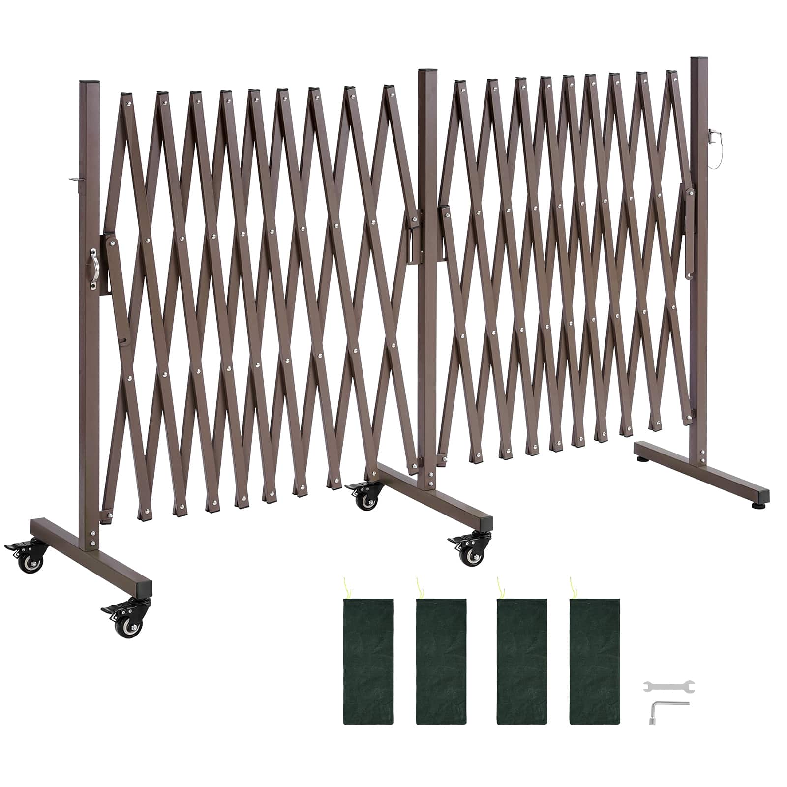 VEVOR - Double Expandable Barricades, 20FT Expandable Safety Barrier, Flexible Mobile Barricade with Locking Casters - Brown