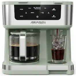 AIRMSEN - 12-Cup Drip Coffee Maker with K Cup, Programmable, 1-4 Cup, Single Serve/Pot, Auto Shut-off, Spill-Free - Green