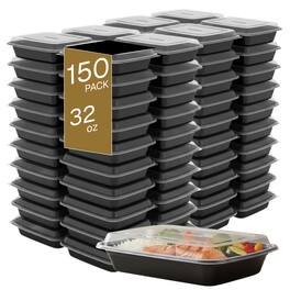 Eco Harmony Products - Microwaveable Container (Shallow) with Lid, 32oz, 150-Pack - Black