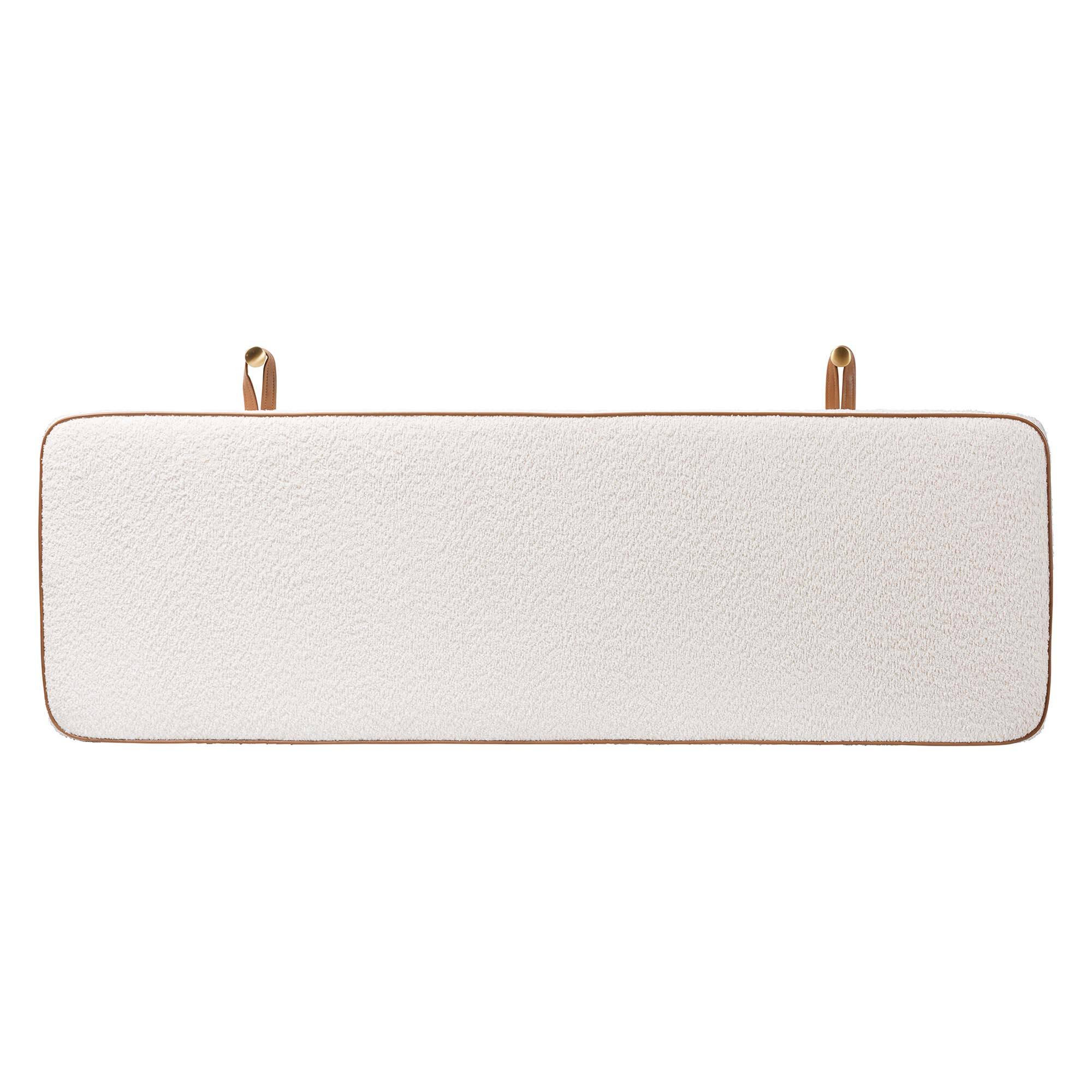 Angle. Baxton Studio - Belden Boucle Upholstered Wall-Mounted Headboard - Padded Cushion Panel with Faux Leather Piping, Queen - White/Tan.
