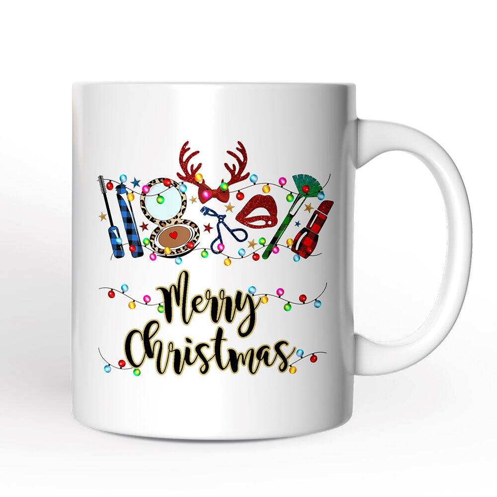 OrnamentallyYou - Makeup Artist Buffalo Plaid Christmas Mug, Cosmetologist Beauty and Cosmetics Gift - White