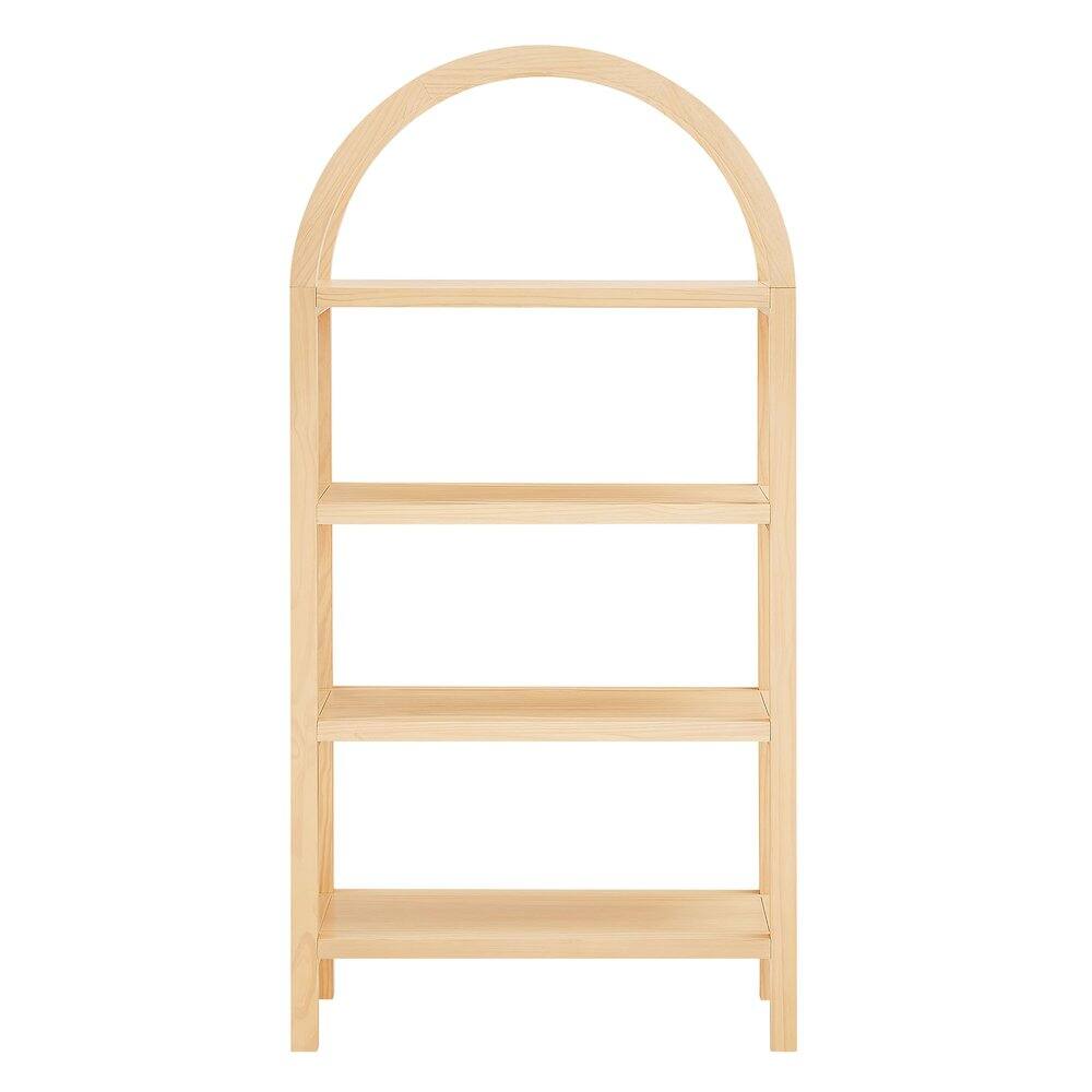 Back. FurniFact - 60-Inch Arched Bookshelf in Warm Oak Finish with Multiple Shelves - Brown.