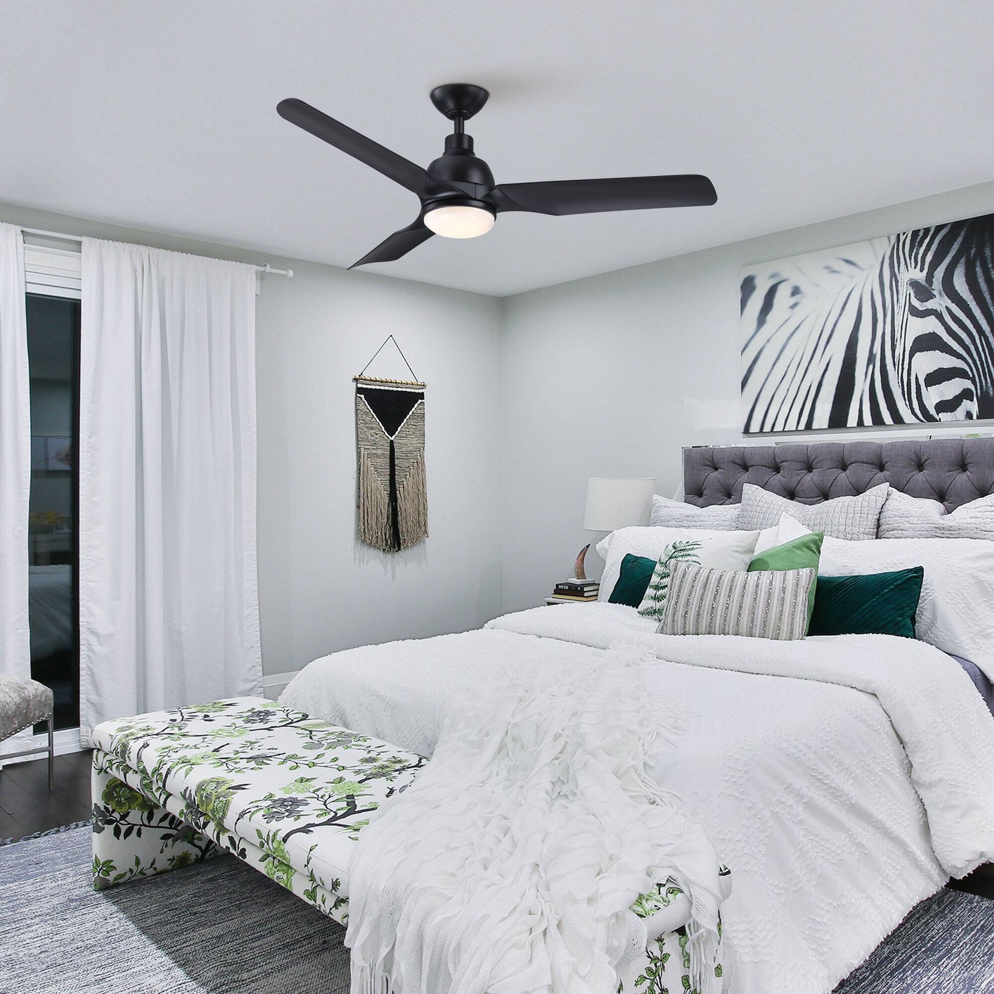 Left. Parrot Uncle - 52" Modern Black ABS 3-Blade Dimmable LED Ceiling Fan with Remote - Black.