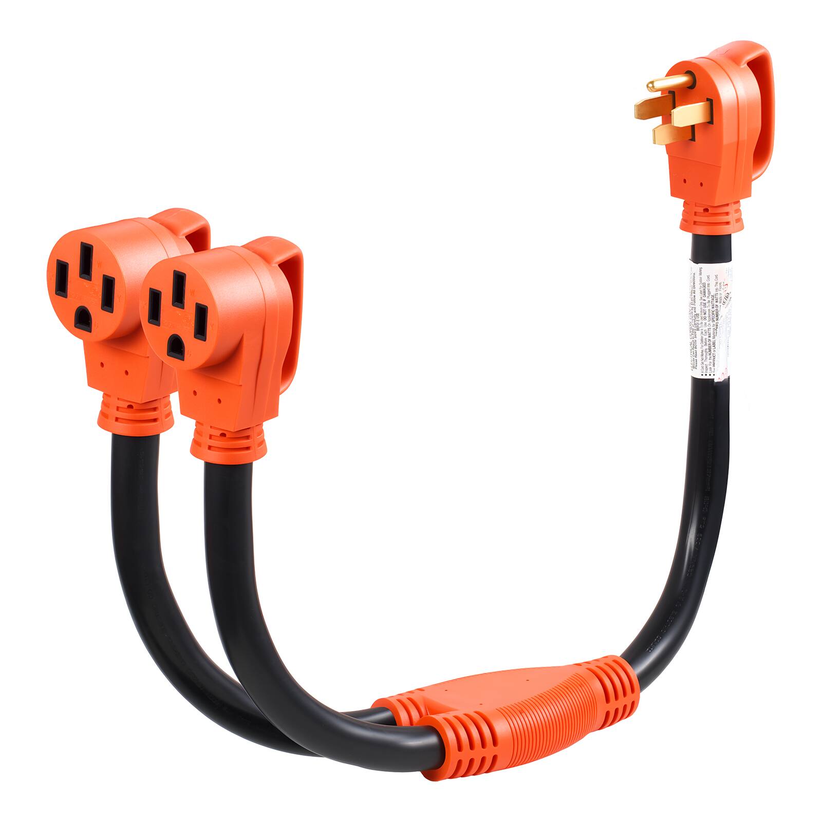 Alt View 5. VEVOR - Y Splitter Adapter Cord, 50 Amp NEMA 14-50, 4 Prong 240V Splitter for RV and EV, NEMA 14-50P to Dual 14-50R Outlets - Black;Orange.