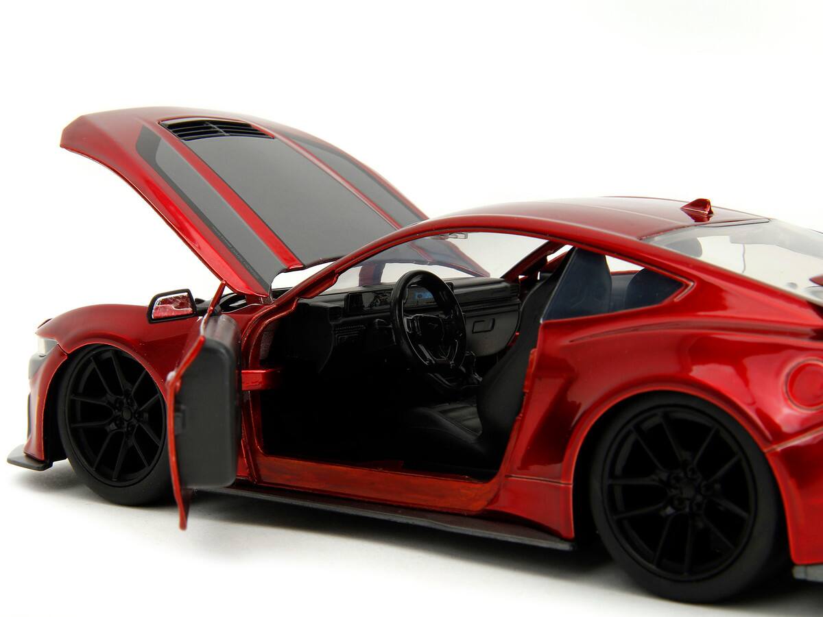 Back. Jada - 2024 Ford Mustang Dark House Candy Red with Gray Hood "Bigtime Muscle" Series 1/24 - Red.