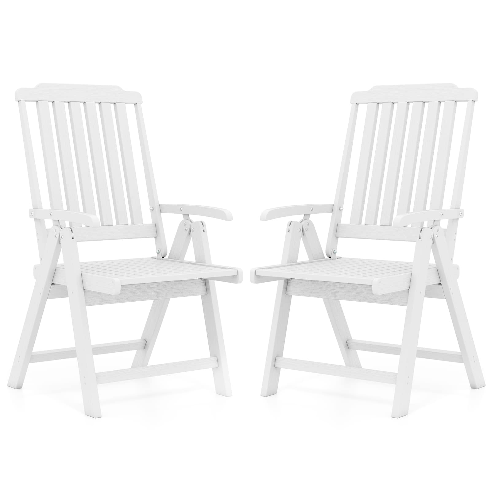 Gymax - 2PCS Foldable Patio Chair w/Armrest Curved Back Slatted Seat for Backyard Deck - White