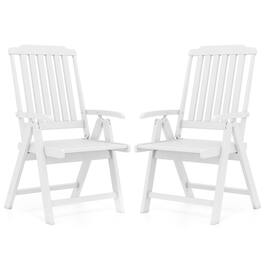 Gymax - 2PCS Foldable Patio Chair w/Armrest Curved Back Slatted Seat for Backyard Deck - White