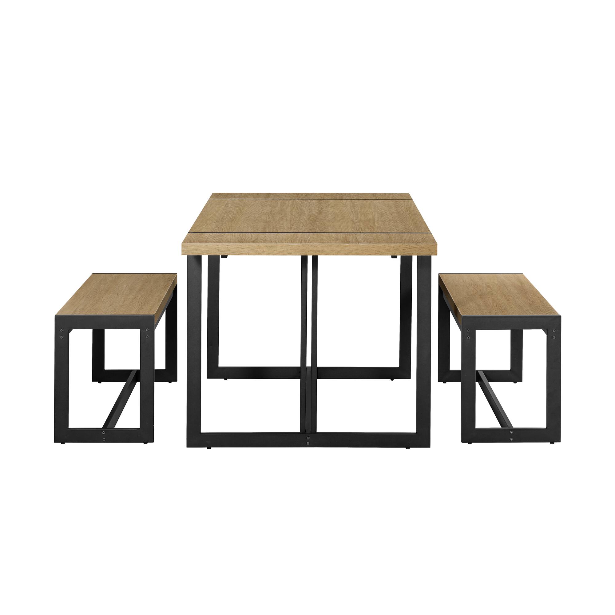 Alt View 31. Walker Edison - Industrial Dining Set with 2 Benches - Coastal Oak.