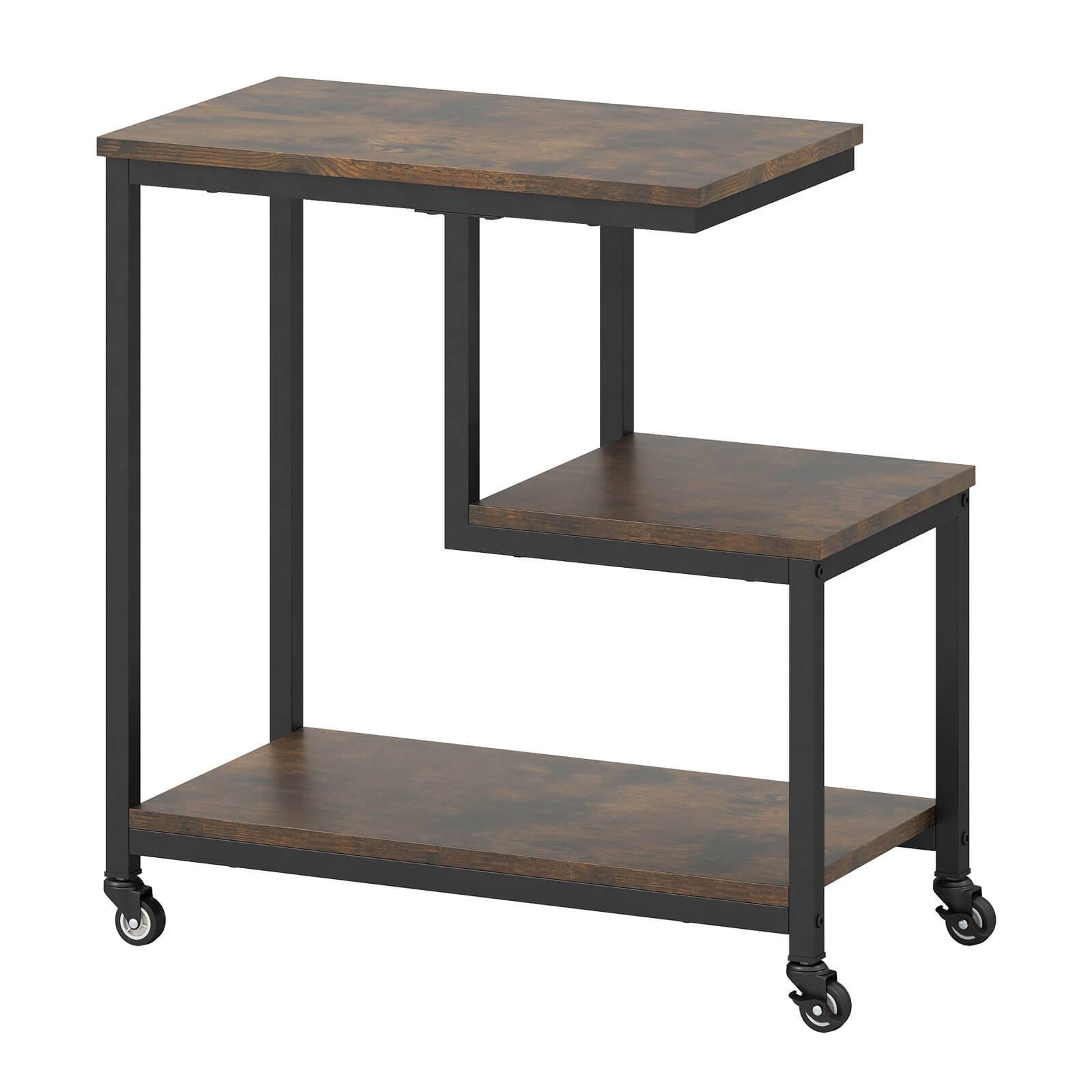 Angle. Costway - Costway 1 PCS Modern G-Shaped End Table with Storage Shelves & Lockable Casters for Living Room Brown - Rustic Brown + Black.