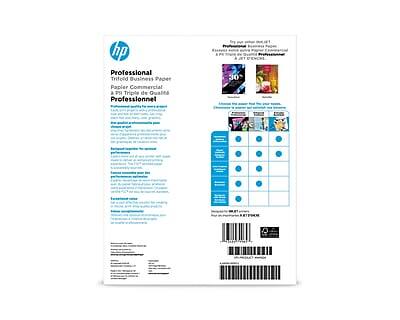Sure, here is the corrected and grouped text from the image:

---

**hp Professional Trifold Business Paper**

**Papel Comercial, Triple de Calidad Profesional**

- **Triple Quality Paper**
  - 30% Recycled
  - Acid-Free
  - Bright White
  - Smooth Finish

- **Features:**
  - Ideal for professional printing
  - High-quality finish
  - Environmentally friendly

- **Specifications:**
  - 30% Recycled
  - Acid-Free
  - Bright White
  - Smooth Finish

- **Usage:**
  - Brochures
  - Flyers
  - Business Cards
  - Posters

- **Packaging:**
  - 100 sheets
  - 80 gsm

- **Barcode:**
  - [Barcode Image]

- **Additional Information:**
  - [Additional text and details on the back of the packaging]

---

This text is grouped and corrected based on the visible content in the image.
