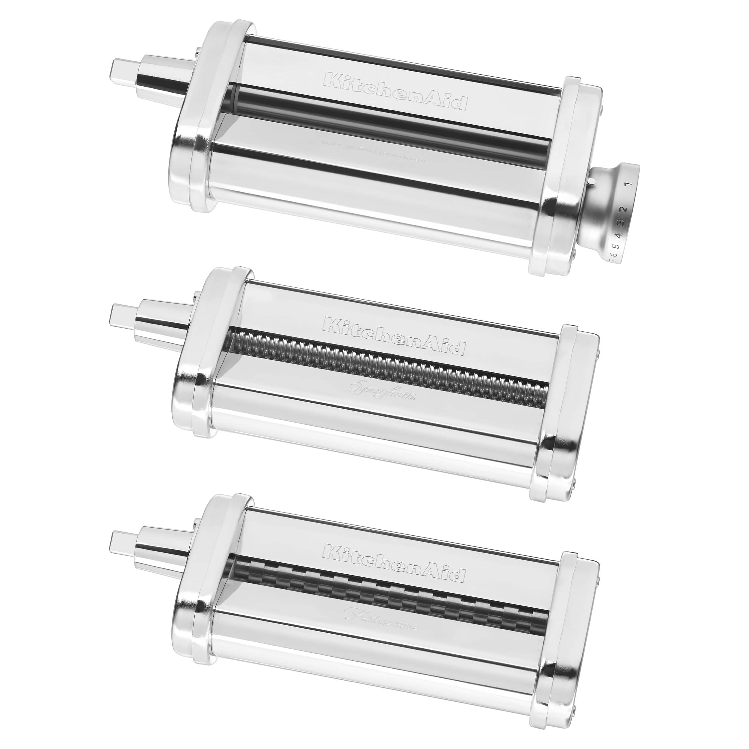 Angle. KitchenAid - 3-Piece Pasta Roller & Cutter Set and Fresh Prep Slicer/Shredder Attachment - KSMVSPR - Silver.