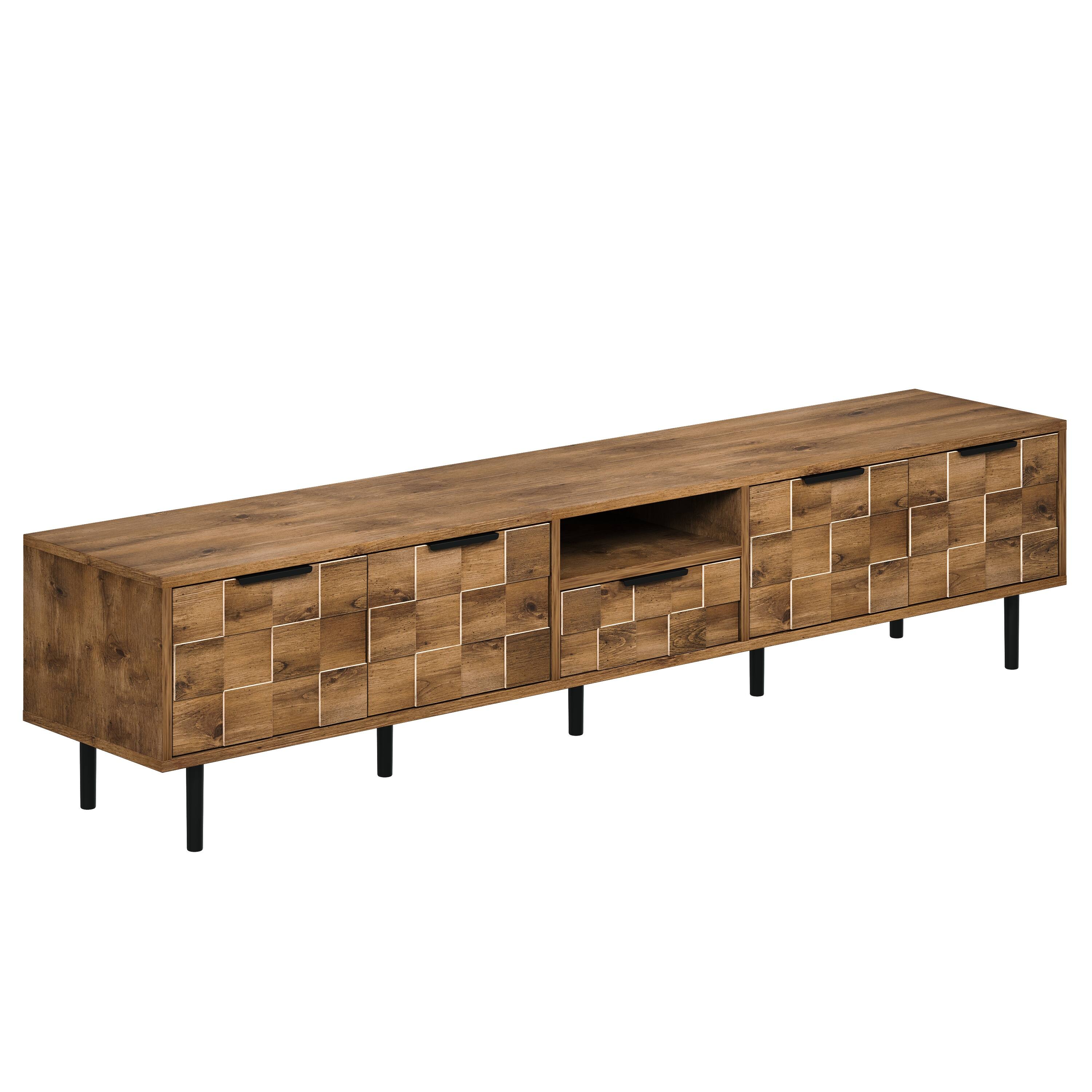 Back. Whisen - 78" Entertainment Center Wood TV Media with Storage for TVs up to 85", TV Console for Living Room, Natural Wood - Natural.
